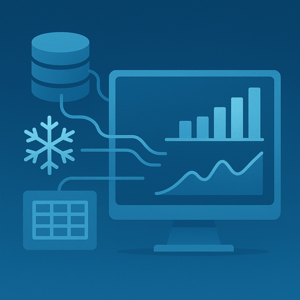 Snowflake data warehouse connected to analytics dashboard with charts